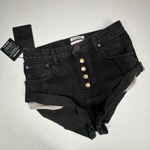 One x OneTeaspoon Denim BOOTY Shorts Vintage Bandits SMALL Black Twist Cuff NWT